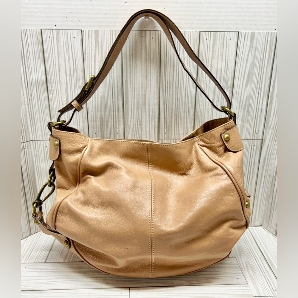 Toscani Italian Leather Handbag Purse Double Handle Pink Tan 14.5" x 17"